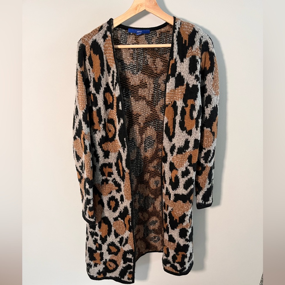 Apt. 9‎ Womens Leopard Print Longline Open Front Cardigan Sweater Duster Small